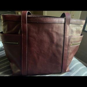 Fossil burgundy tote leather purse